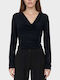 Women's Long-Sleeve Draped Blouse Black