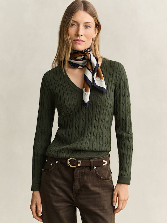 Gant Women's Cotton V-Neck Sweater Green