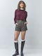 Women's Cotton Checked Burgundy Sweater