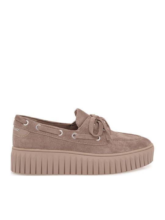 Marco Tozzi Suede Γυναικεία Loafers σε Μπεζ Χρώμα
