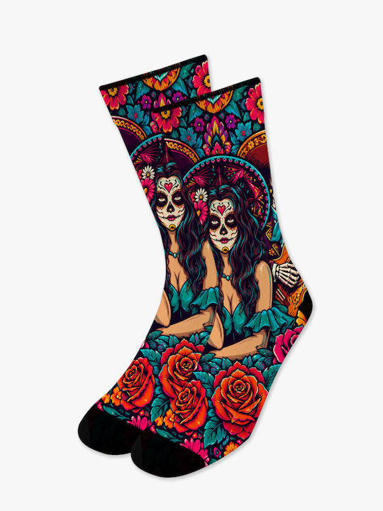 Șosetă Sport de Compresie cu Imprimeu cu Desene Santa Muerte Vibrant Nodo