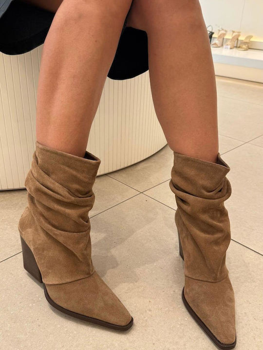 Sante Suede Γυναικεία Μποτάκια Cowboy με Ψηλό Τ...