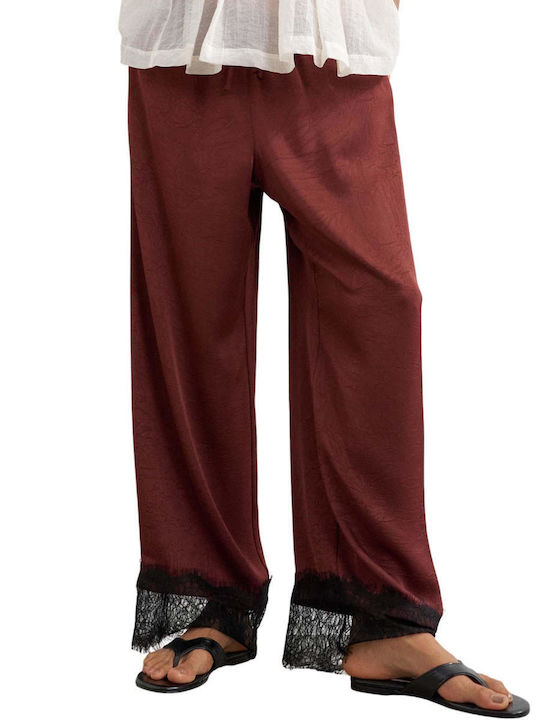 Damen-Satin-Hose Burgunderrot