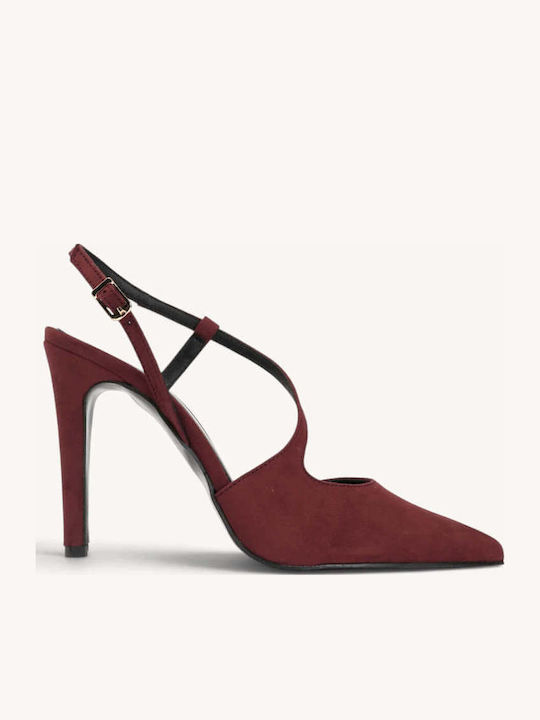 Bordeauxfarbene Wildleder-Slingback-Pumps mit gekreuztem Riemchen