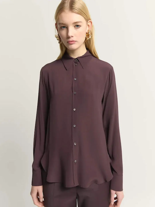 Long Sleeve Women's Silky Shirt Bordeaux