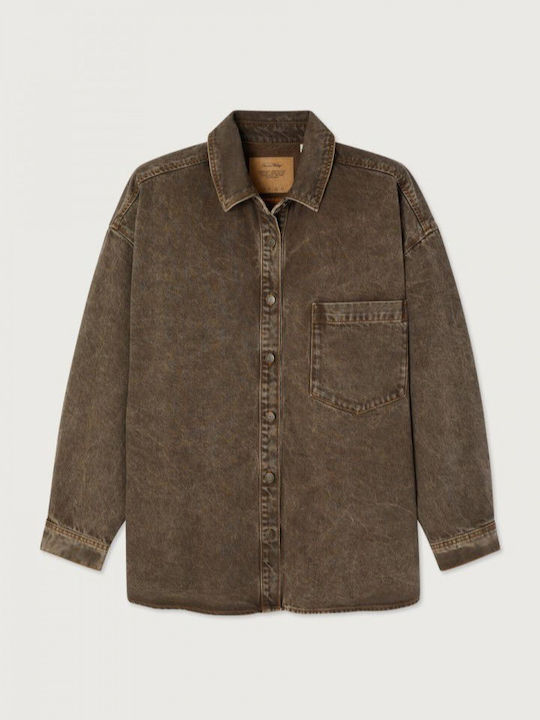 Long Sleeve Women's Denim Shirt Stone Brown