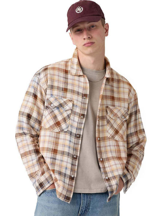 Western Long Sleeve Shirt in Wide-Fit Checked Whitecap Gray - Beige