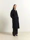 Wool Women's Coat Dark Blue with Buttons