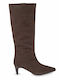 Suede Women's Boots with Medium Heel Brown