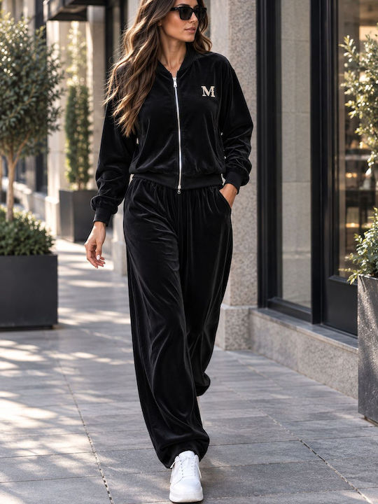 Black Velour Tracksuit Set