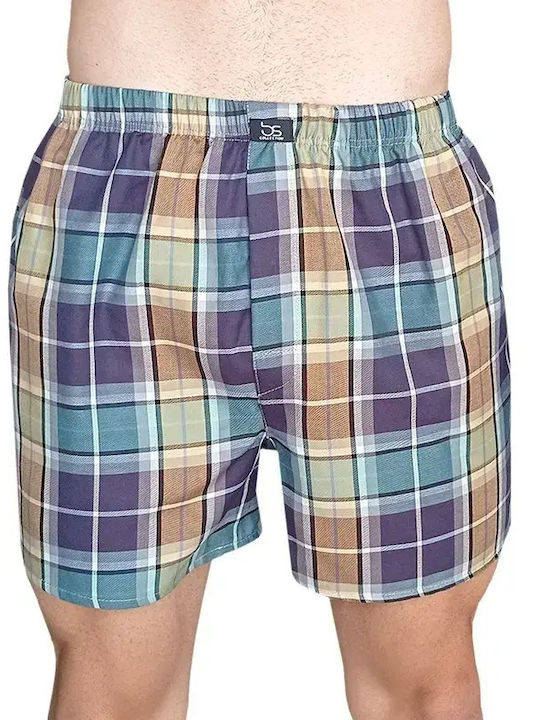 Herren-Boxershorts Grün/Blau/Ecru Kariert 9/3004-Grün/Beige_0E33