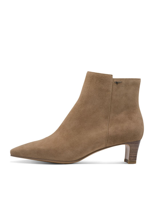 Beige Leder Damen Stiefeletten