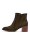 Khakifarbene Leder-Damenstiefeletten