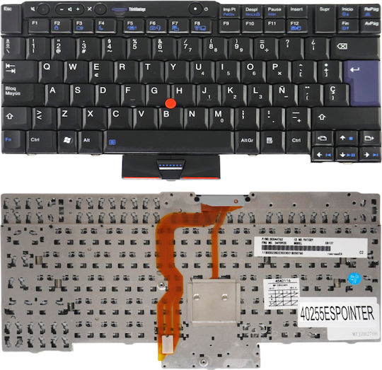 Tastatură Spaniolă pentru Laptop Teclado Español Para Portátil Spanish Laptop Keyboard Lenovo Thinkpad T400s T410 T410i T410s T410si T420 T420i T420s T510 T510i T520 T520i W510 W520 X220 X220i X220s X220t cu Pointer Negru Κωδ.40255espointer