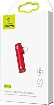 Usams SJ276LN03 Lightning-/3,5-mm-Konverter, männlich auf Lightning-/3,5-mm-Buchse, Rot