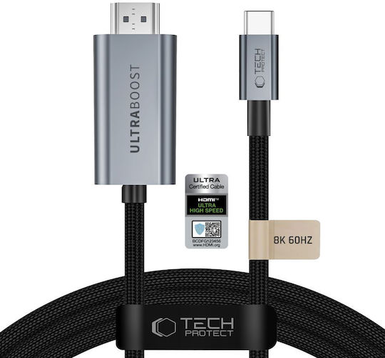 Tech-Protect HDMI 2.1 Καλώδιο HDMI male - USB-C male 3m Γκρι