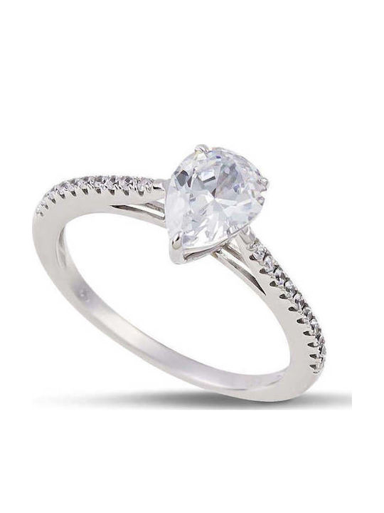 Themelidis Jewels 14K White Gold Solitaire Ring with Diamond & Zircon