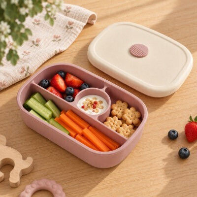 abo Kids' Food Container Made of Pink Silicone