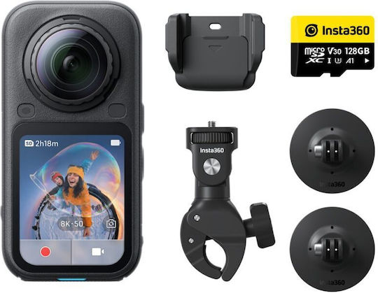 X6 47GB Action Camera 8K Λήψης 360° Motorcycle Bundle με Οθόνη Αφής 2.32" και Wi-Fi Μαύρη