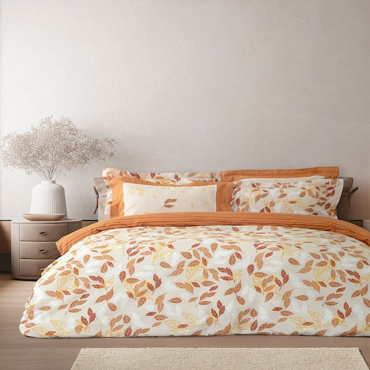 Nima Sepia Bettwäsche-Set für Doppelbett mit Spannbettlaken 160x232+32 cm Terra (4-tlg.)