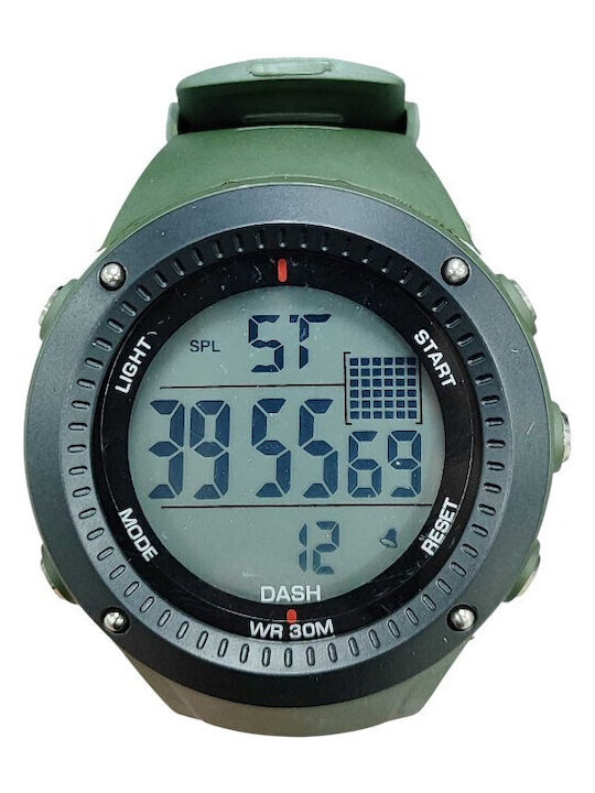 Дигитален Мъжки Часовник 43mm На Батерия със Зелен Каучуков Каишка