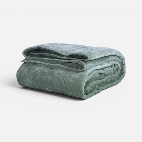 Nef-Nef Homeware Vania Forest Green King Size Sherpa Comforter Set 240x220 cm 2 Pieces 700 GSM