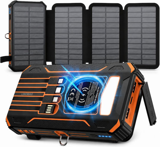 Linomag Ηλιακό Power Bank 20000mAh 15W με 3 Θύρες USB-A Πορτοκαλί