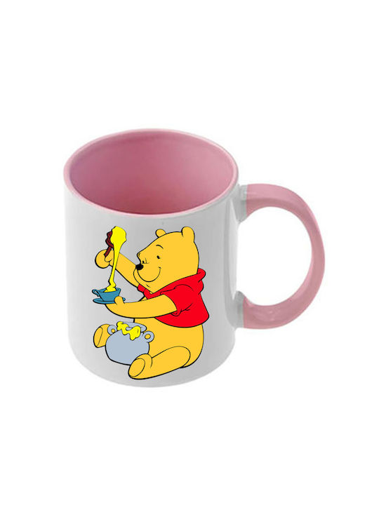 Winnie-Pooh-Tasse mit Rosa Henkel und Innenbereich