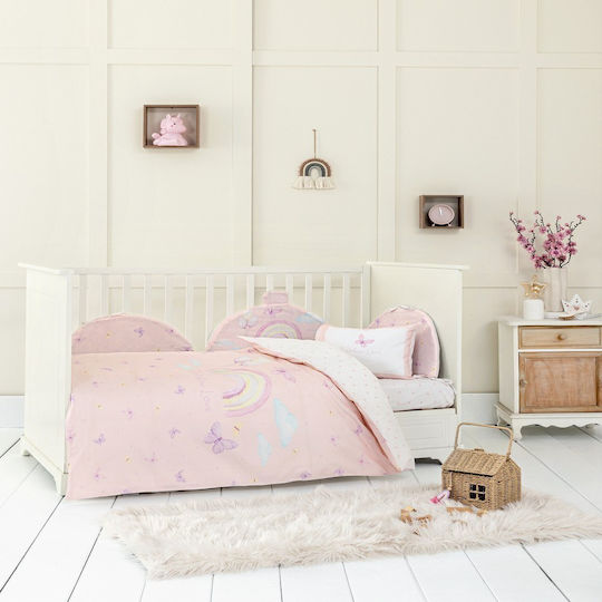 Nima Cotton Baby Crib Sheet Set with Fitted Sheet Love Pink 70x140 cm 3 Pieces