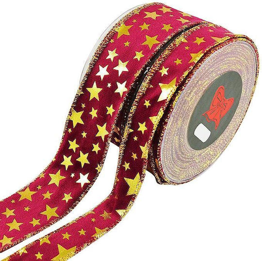 Κορδέλα 9μ Holland Velvet Foil Stars 4 3χιλ.-μπορντω-χρυσο
