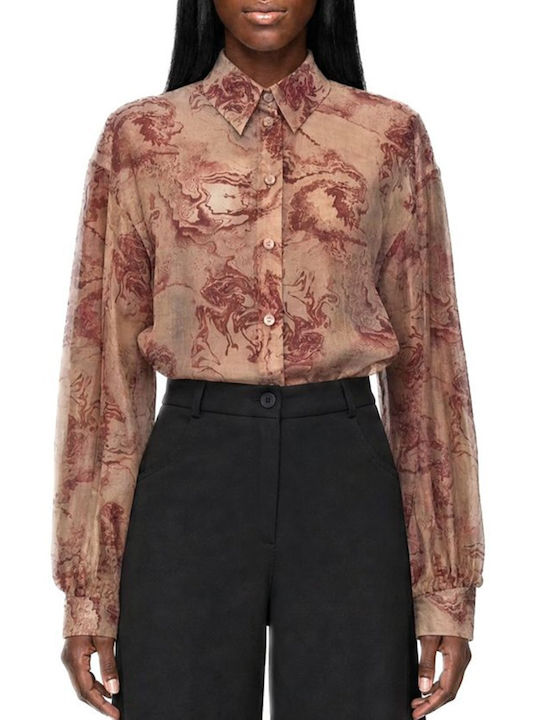 Moutaki Μακρυμάνικο Γυναικείο Πουκάμισο Rose Print