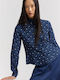 Kenna 1 Langärmeliges Damenhemd Blau mit Polka-Dot-Muster