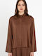 Langärmeliges Damen-Satinhemd Dark Brown