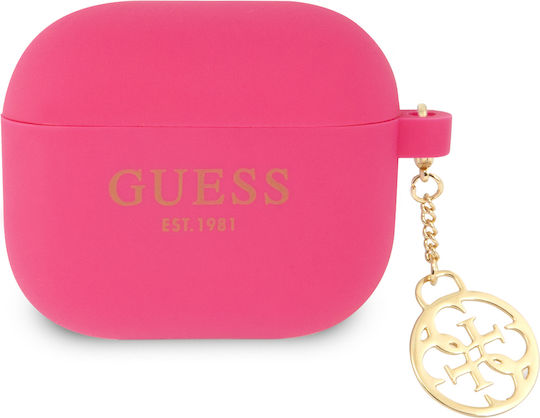 Guess Printed Gold Logo Silicone Case in Fuchsia for Apple AirPods 3