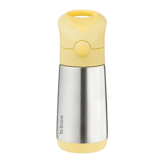 B.Box Stainless Steel BPA Free Thermos Bottle 350ml Lemon Twist with Straw and Handle