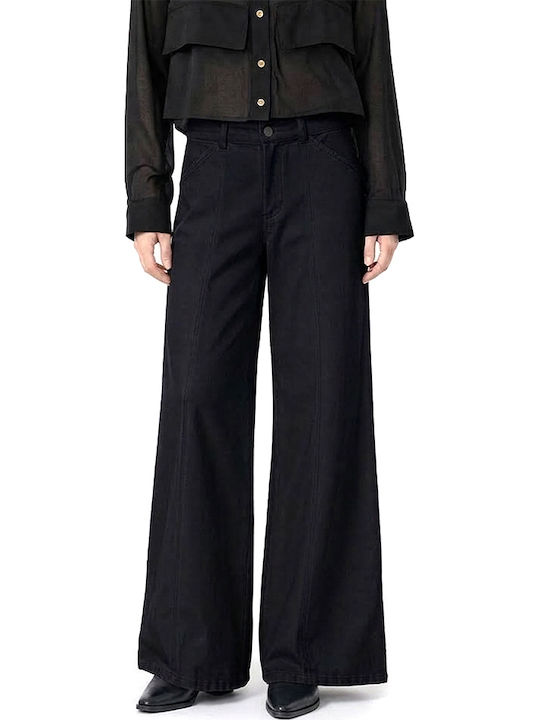 Damenhose mit hoher Taille und weitem Bein Schwarz