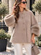 Damen-Halbmantel Beige Oversized mit Pelzdetails