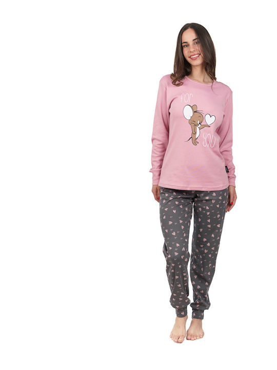 Sara Set De Pijamale De Iarnă Pentru Femei, Din Bumbac, Roz