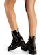 Damen-Kampfstiefel aus schwarzem Lackleder