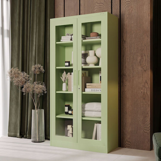 Amelia Hängende Wohnzimmer-Vitrine aus Spanplatte Pastelgrün mit Glas 90x40x185cm
