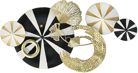 Gold-Schwarze Metall-Wanddekoration aus Kreisen 91 x 50 cm