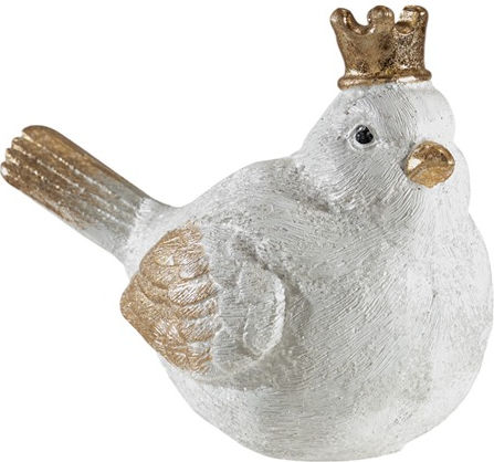 Polyester-Vogel Weiß Gold 15 × 9 × 10 cm