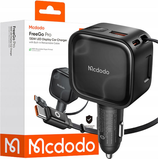 Mcdodo 130-W-Autoladegerät mit Anschlüssen: 1 × USB-A, 1 × Typ-C, inklusive Typ-C-Kabel, Schwarz