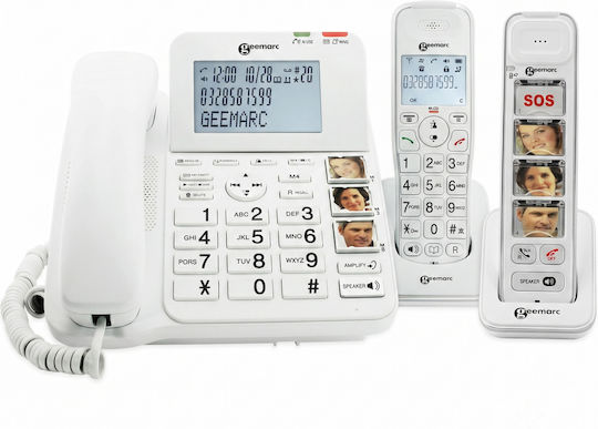 Geemarc Senior 295 Verstärktes Trio-Festnetztelefon mit Anrufbeantworter, 30 dB, Weiß