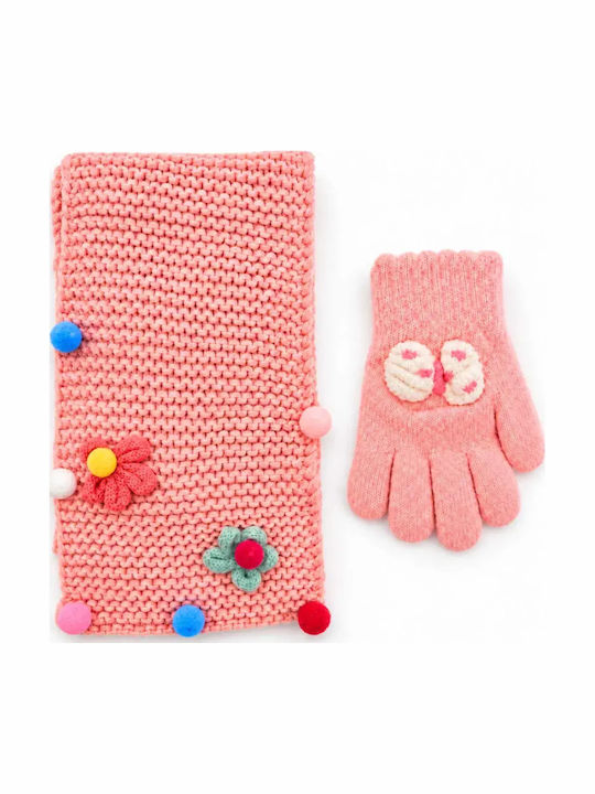 Kinder-Set mit Mütze, Schal und Handschuhen, gestrickt, Rosa
