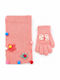 Kinder-Set mit Mütze, Schal und Handschuhen, gestrickt, Rosa