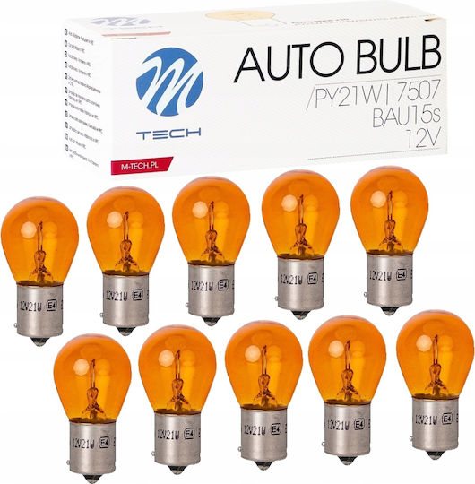 M-Tech Becuri Auto Bulb -BAU15s Portocalii 12V 21W 10 Bucăți