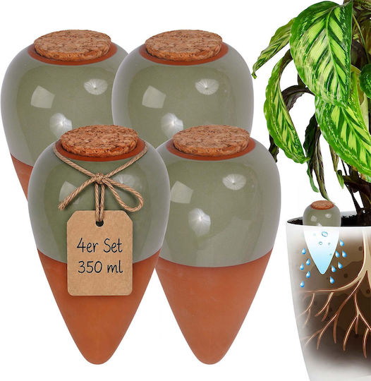 Set 4 Relaxdays Plant Watering Spikes Clay 350 Ml Slow-release Irrigation System Green Brown