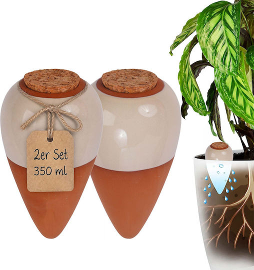 Set de 2 Țepi de Irigare pentru Plante din Lut Relaxdays 350 ml cu Eliberare Lentă a Apei Bej-Maro