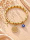 Gold Stainless Steel Bracelet With Byzantine Charm, Cross & Evil Eye